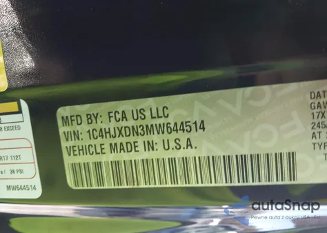 2021 Jeep Wrangler Unlimited Sport S 4X4 из США, поврежденный, VIN 1C4HJXDN3MW644514